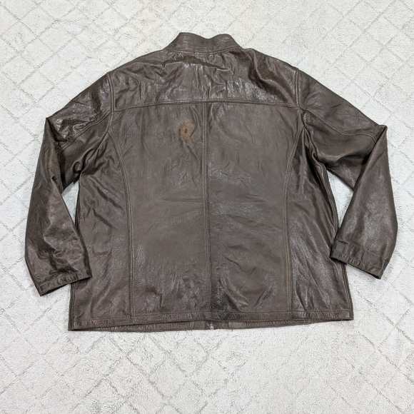 Overland Jacket Mens 3XL Brown Leather Full Zip Lined Biker - Picture 9 of 10